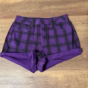 Blackheart Purple and Black Jean Shorts Plaid Pattern